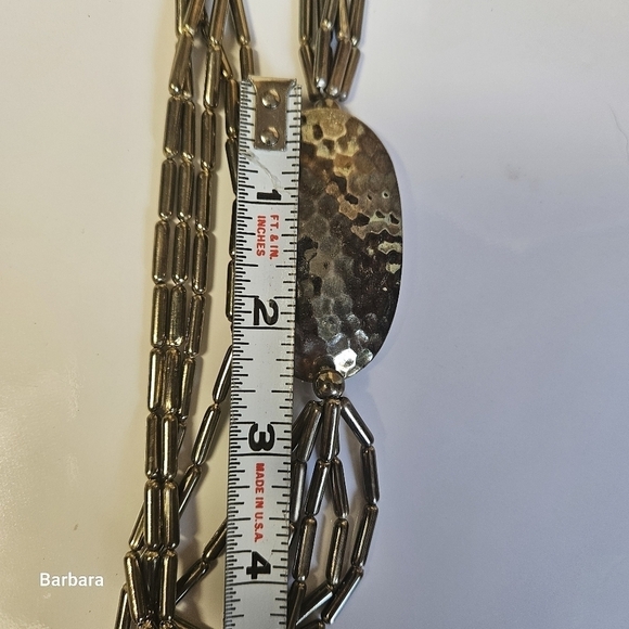 Vintage Offset Silver-tone Hammered Oval with Metal Cylinder Tube Beads Necklace - Picture 6 of 7